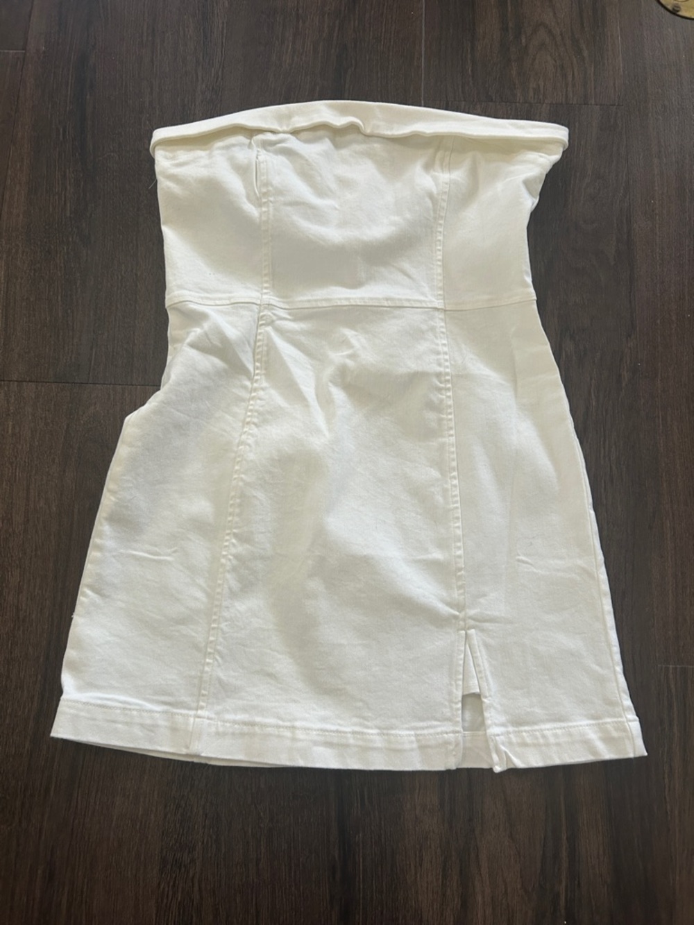 American Eagle Outfitters Ivory Strapless Mini Denim Dress